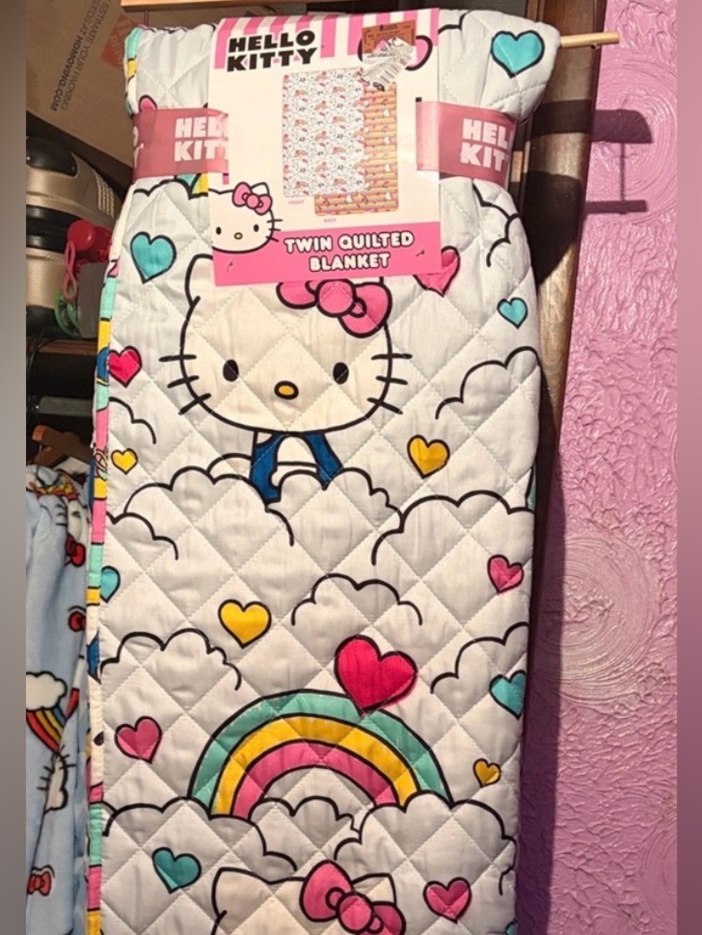 Hello Kitty twin Quilt - White with Pink, Yellow & Aqua Accents